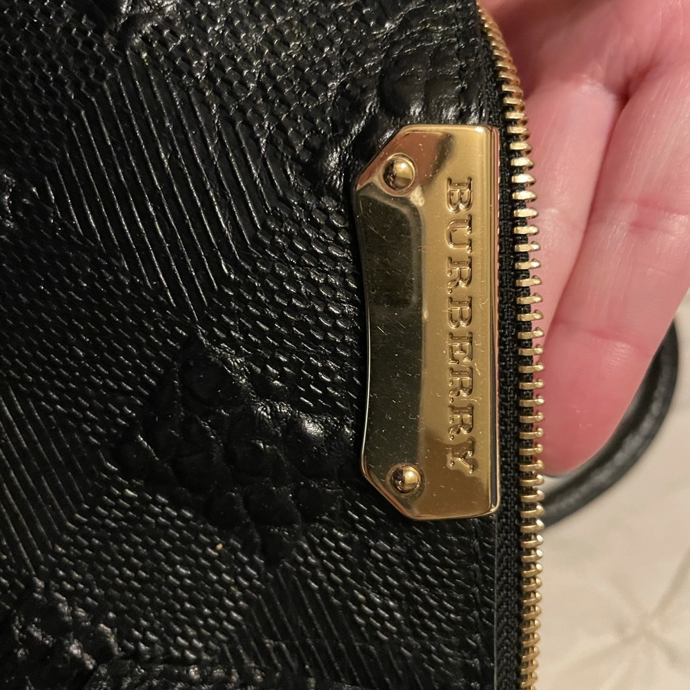 Check-embossed 2way Tote Black Leather Satchel - Picture 10 of 15